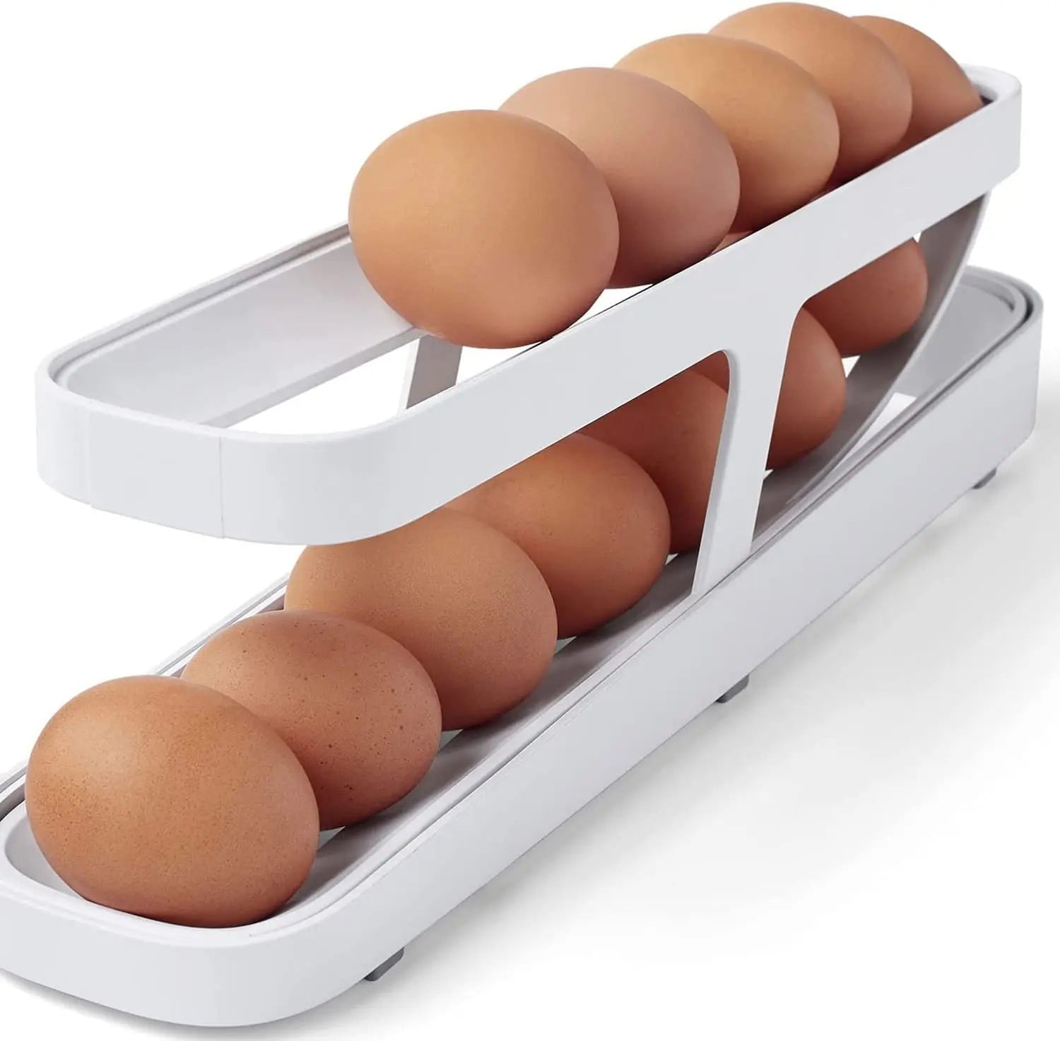 Hot Sale Auto Rolling Egg Storage Container 2-Layer 2-Tier Plastic Egg Dispenser for Refrigerator Sliding Egg Storage Box