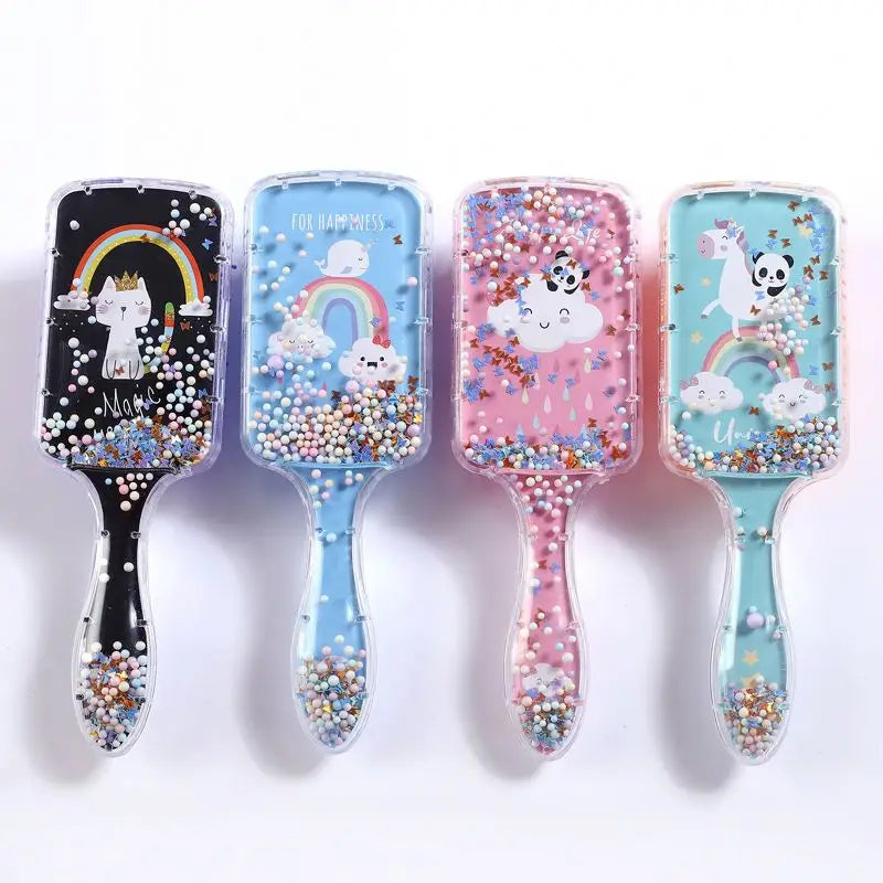 Hot Selling Cartoon Hair Brush Comb Shiny Crystal Liquid Quicksand Air Cushion Anti-Static Hair Brush Massage Children Hair Comb