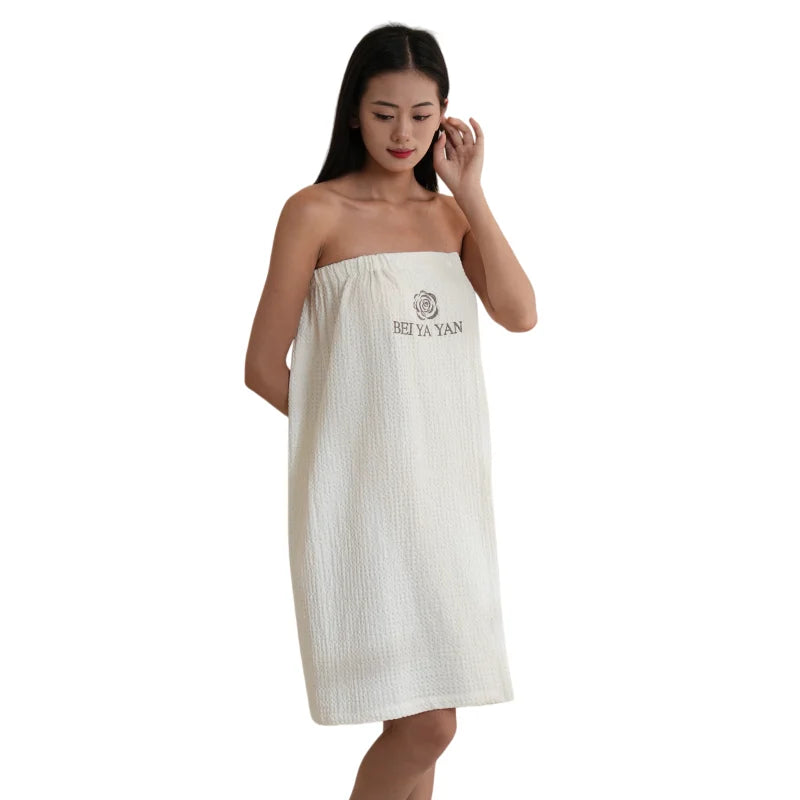 White 100% Cotton Women Waffle Spa Body Wrap with Adjustable Closure Towel Robes with Customized logo