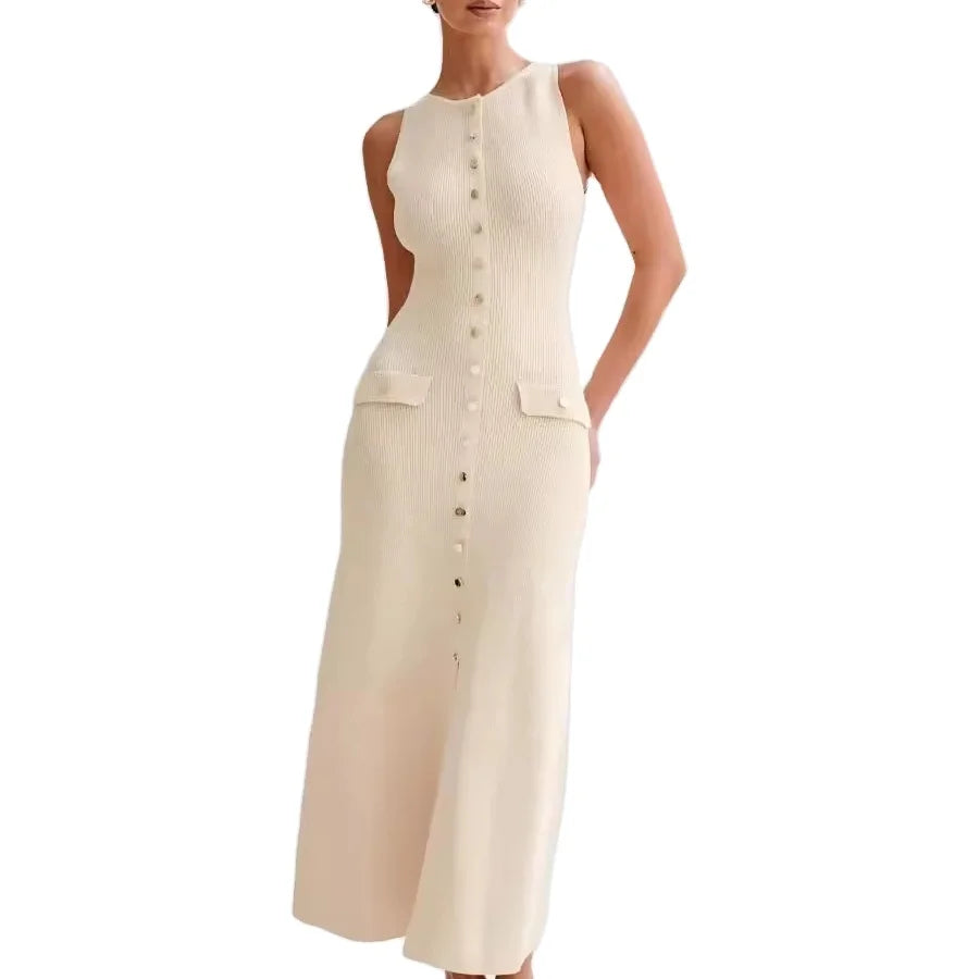 Fashion Women's Autumn Dress Long Knit Dress Women Lady Casual Sleeveless Dresses