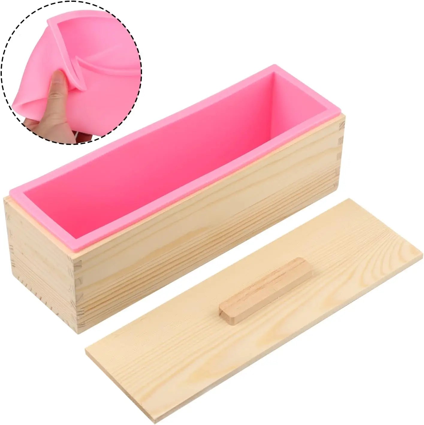 Flexible Rectangular Custom Handmade DIY 42OZ Wood Box Silicone Soap Loaf Mold With Cover for Making Soap Cake