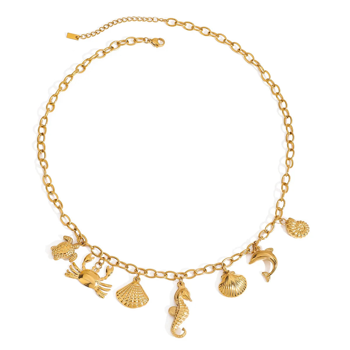 18K Real Gold Plated Stainless Steel Waterproof Charm Necklace Ocean Beach Shell Dophin Sea Cresture Trendy Link Chain