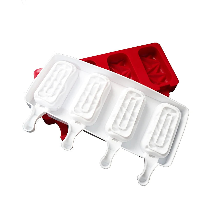 100%Food Contact Silicone Popsicle Molds 4 Cavities Big Size Rhombus Shape Homemade Ice Cream Baking Molds for DIY