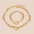 ERESI Luxury 18k PVD Gold Stainless Steel Adjustable Bracelets Freshwater Pearl Irregular Pendant Necklace Bracelets Jewelry Set