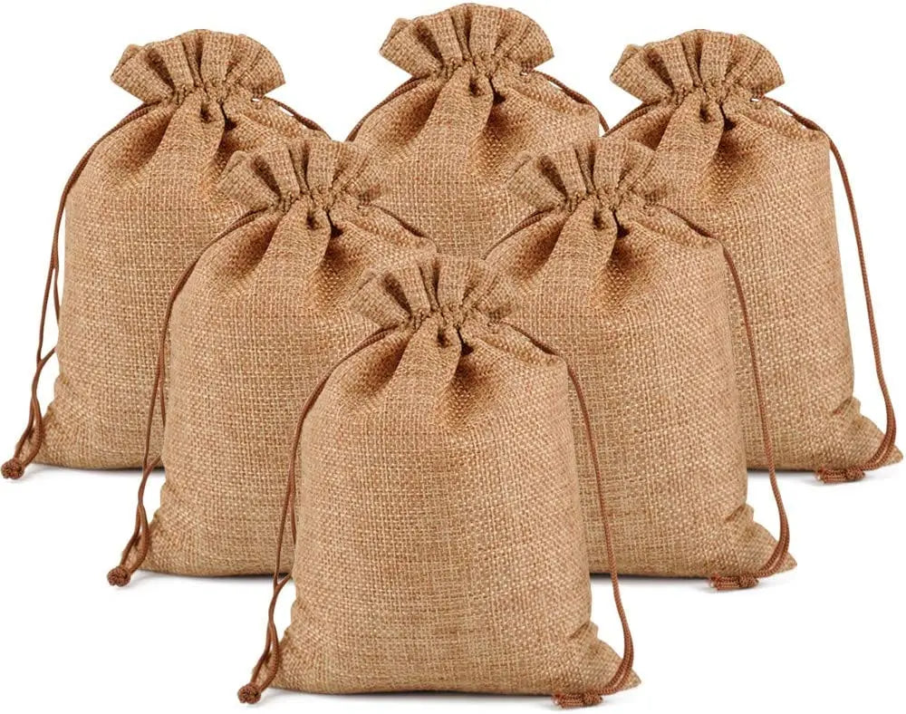 Burlap Drawstring Handled Medium Jewelry Pouches Wedding Birthday Party Favors Linen Hessian Jute Letter Pattern for Presents