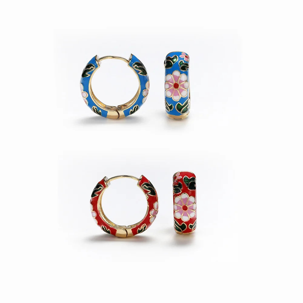 Vintage Fashion Jewelry Earrings Leaf Flower Hoop Earrings Enamel Earrings for Women