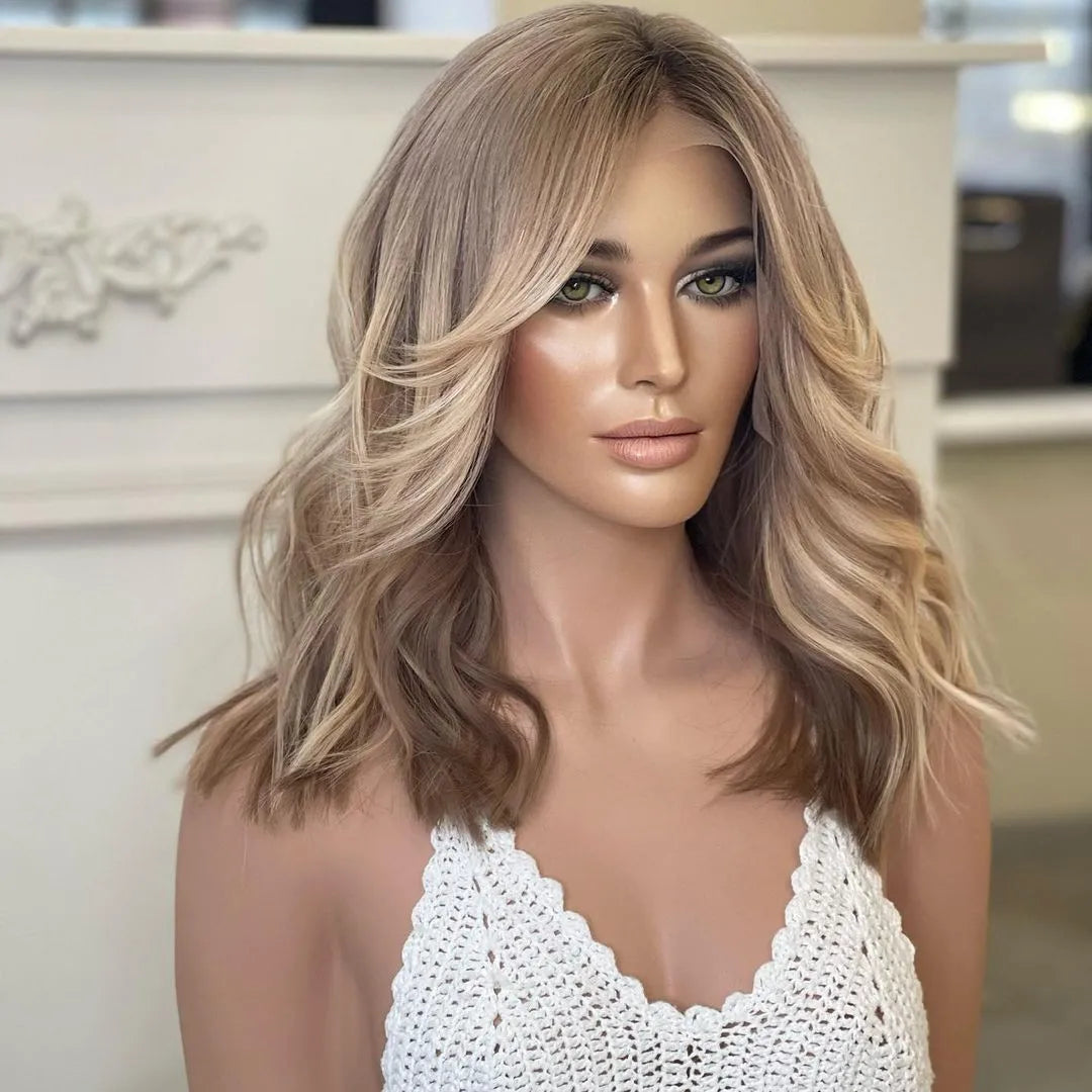 Double Drawn Ombre Blonde Color Jewish Kosher Wig Wave Bob Cut Raw European Human Hair Lace Front Wigs With Fringe
