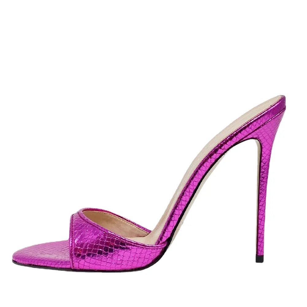 Fashion Ladies Heel Mules Open Toe Stiletto High Heel Sandals Breathable Comfort PU Upper Height Increasing Summer Winter
