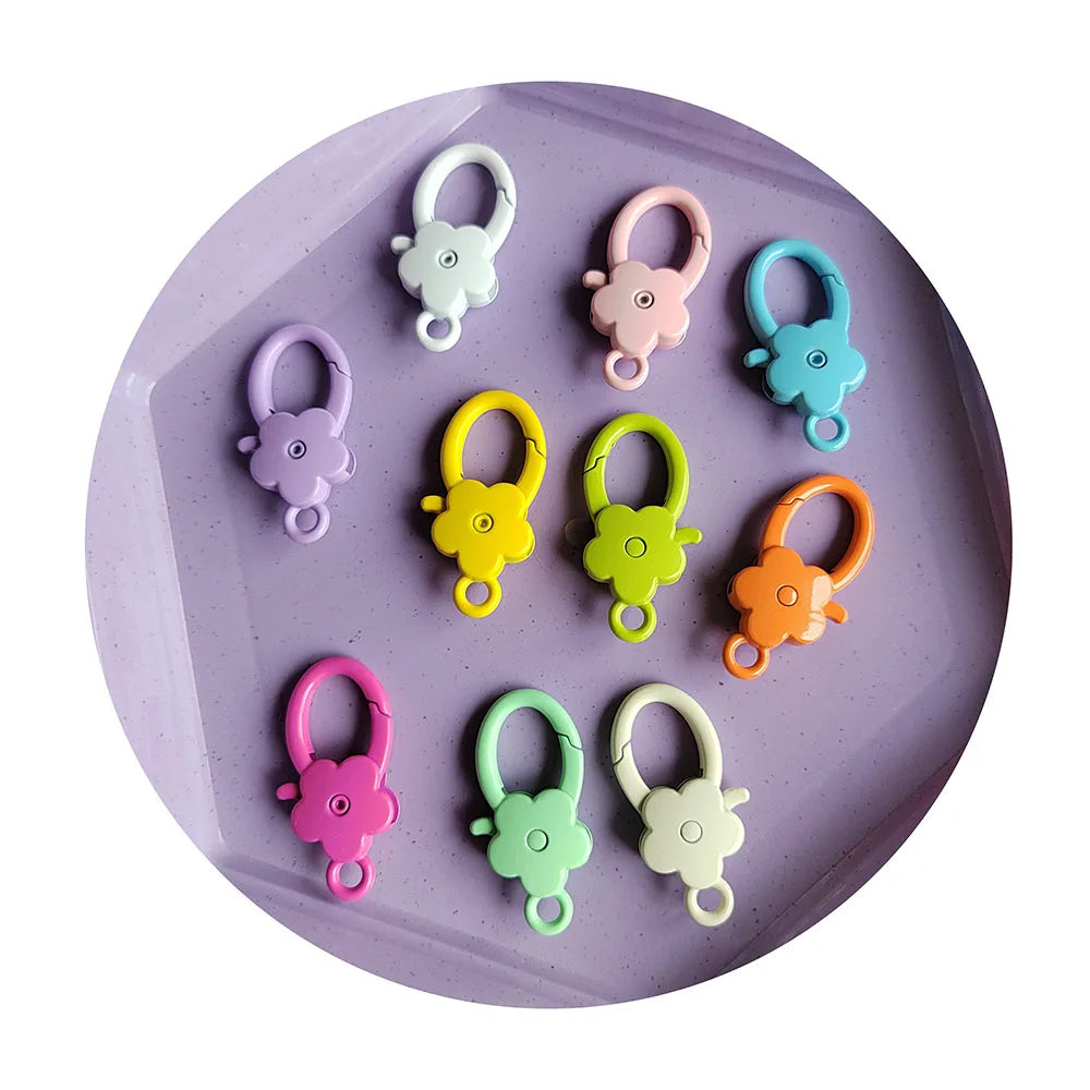 100pcs/bag O Ring Round Flower Lobster Clasps Key Ring Snap Hooks Bracelet Pendant Clasps Jewelry Keychain Decoration