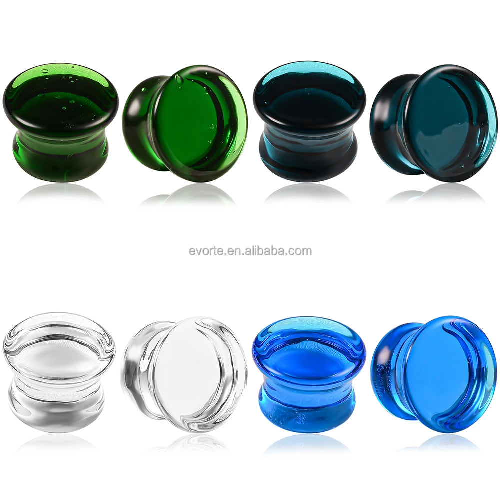 Evorte 3-25mm Blue Green High Grade Glass Ear Stretching Expander Lobe Gauges Plugs Flesh Tunnels Earrings Children's Women's