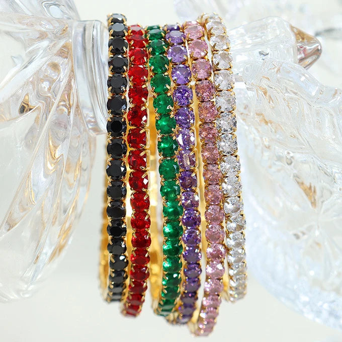 Multicolor Elastic Zircon Tennis Bracelet 18K Gold Plated Luxury Stainless Steel Jewelry