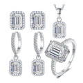 GRA Certified 1CT Emerald Radiant Cut Moissanite Diamond Ring Earring Jewelry Set Wedding 925 Sterling Silver Women Fine Jewelry