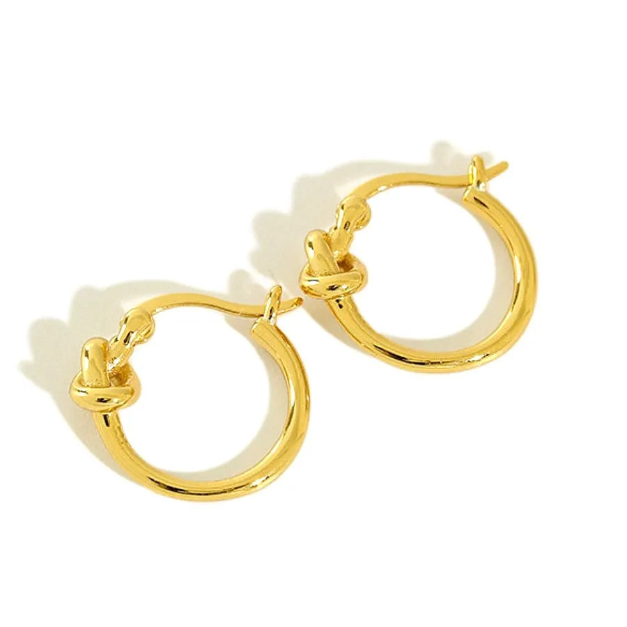 wholesale knot hoop earrings 925 sterling silver gold plated fashion huggie earrings for women
