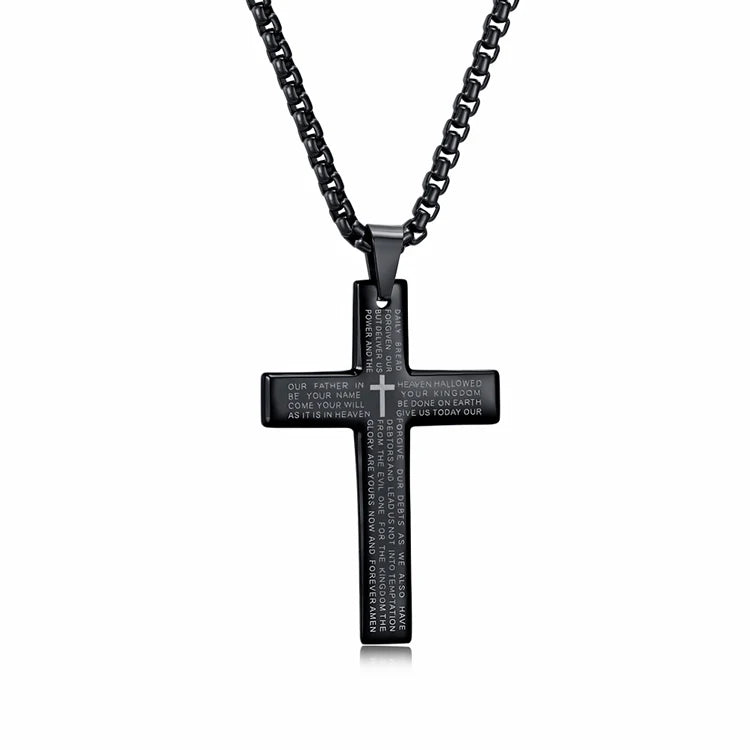 Wholesale Stainless Steel Link Chain Punk Hip Hop Bible Religion Men's Cross Pendant Necklace with Colorful Gold Plating