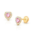 Classic 18K Gold Plated Heart Shaped Pink & White CZ Stud Earring 925 Sterling Silver Screw Back Safely Fine Jewelry