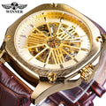T-WINNER Men's Automatic Skeleton Leather Wristwatch Simple Business Mechanical Clock 22mm Band Width Pointer Dial Dropshipping
