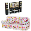 Miniature Doll House Cloth Sofa Couch Furniture Hi-Fi TV Theater for Living Room Bedroom Toy