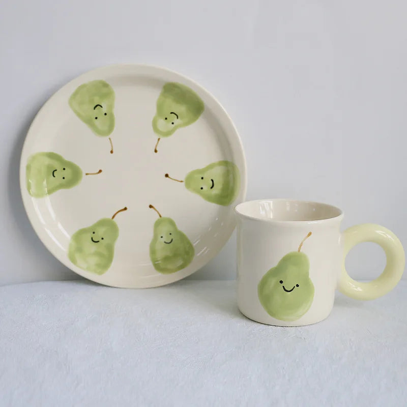 Korea Ins Hand Painted Pear Ceramic Tableware Cute Fruit Ceramic Couple Coffee Mug