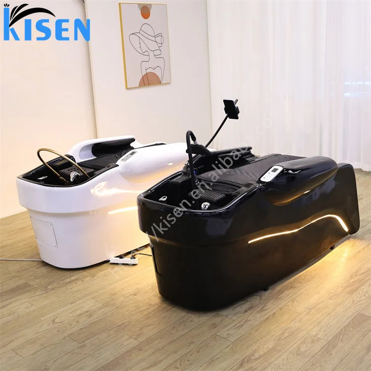 Luxury Japanese Automatic Electric Spa Head Water Therapy Shampoo Bed Hair Washing Massage Chair Shampoo Bed With Steamer