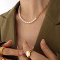 18K Gold Plated Stainless Steel Half Paperclip Chain Half Freshwater Pearl Natural Freshwater Pearl Necklace Tarnish Free