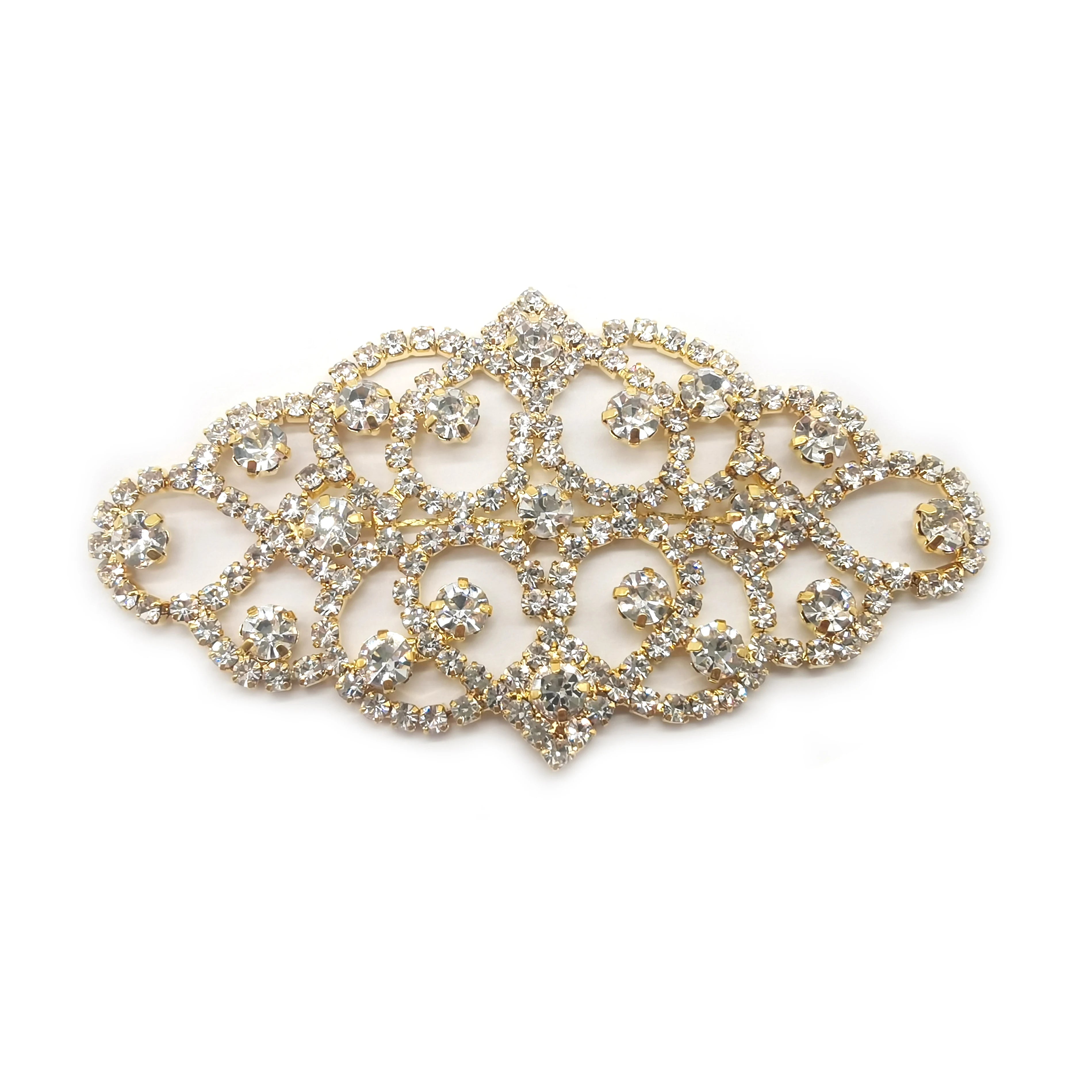 Sparkly Gold Metal Crystal Embellishments Sew on Bling Rhinestone Applique for Dresses Patches