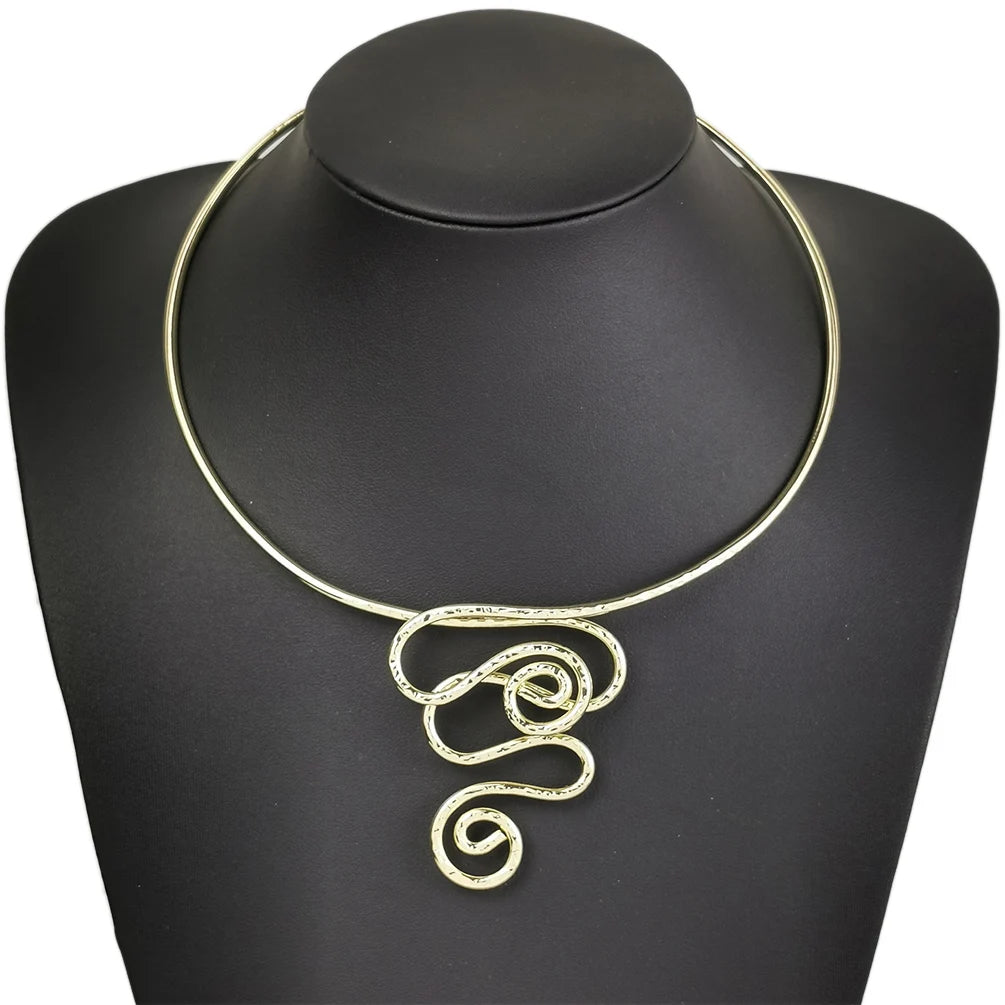 HANSIDON New Design Irregular Pendant Collar Necklace Charm Gold Plated Snake Shape Pendant Choker African Fashion Jewelry