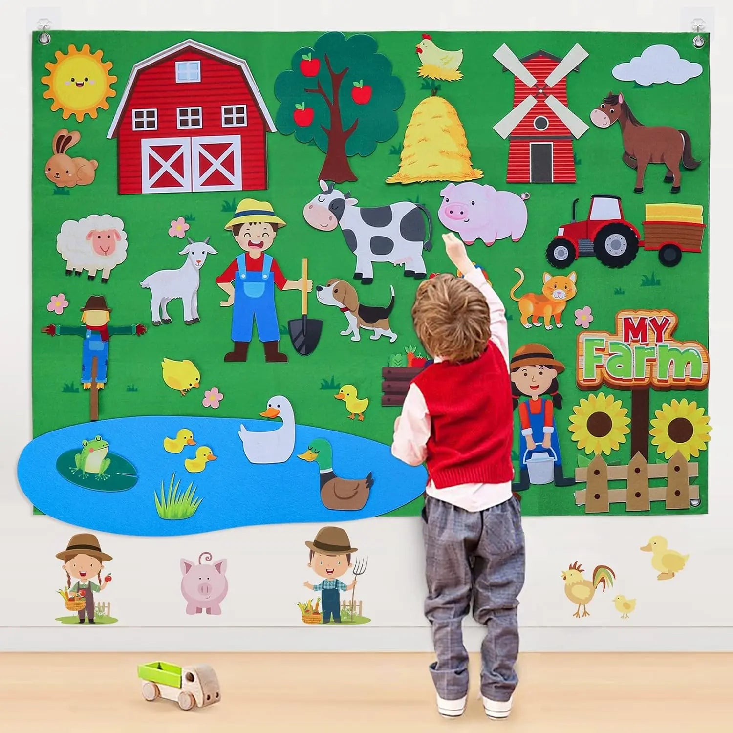 Homey Montessori Storytelling Eco-friendly Felt Flannel Board Set 40Pcs Farm Animals Preschool Toddler Interactive Play Kit