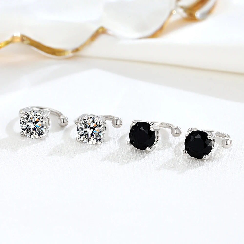 Personality 925 sterling silver four claws diamond ear cuff earrings
