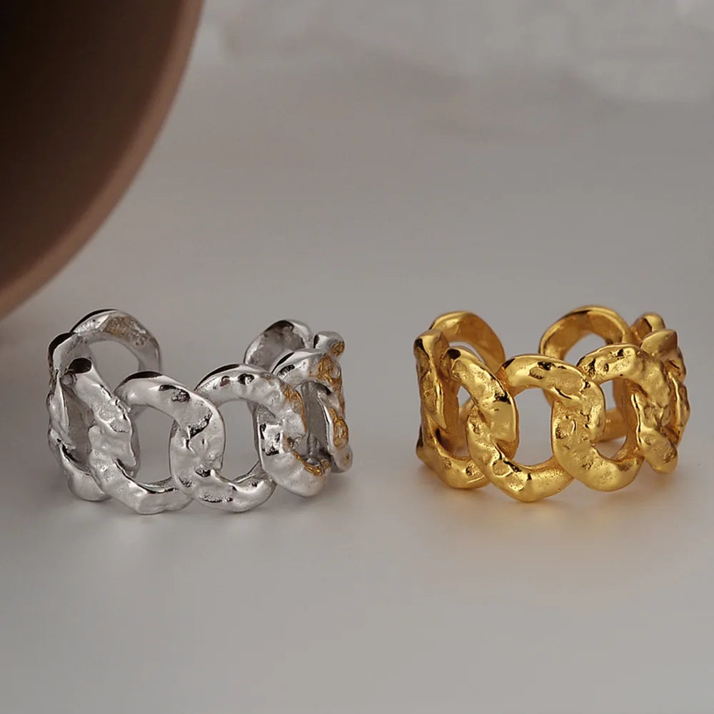 Wholesale 925 Silver Rings Jewelry Women 925 Sterling Silver Link Chain Shape Rings Irregular Open Rings