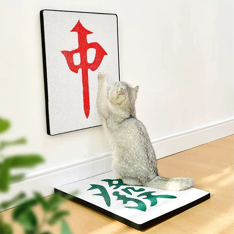 Kraft Paper Cat Scratcher Wall Mounted Vertical Scratch Mat Mahjong Style Durable Corrugated Board Modern Style Carton Packed