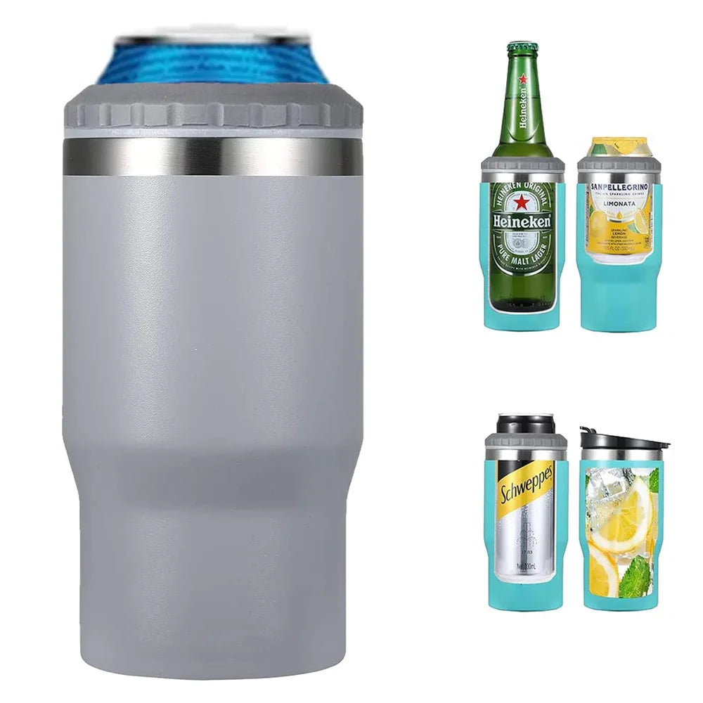 Multi Purpose 4 in 1 14oz Stainless Steel Insulated Slim Can Regular Can Beer Bottle Holder Can Cooler for Keeping Drinking Cold