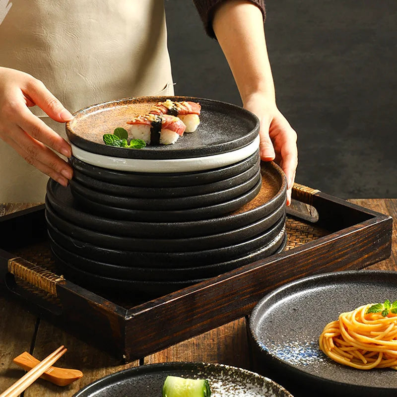 Factory Wholesale 8 Inch Large Round Japanese Design Porcelain Dinner Ceramic Dish Plate Custom and Eco-Friendly