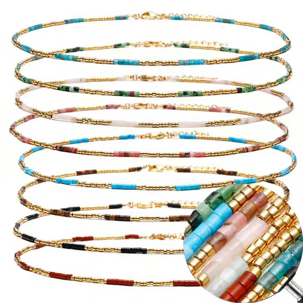 Wholesale Drop Shipping Handmade String Chokers Necklaces Natural Stone Seed Beads Miyuki Jewelry for Women