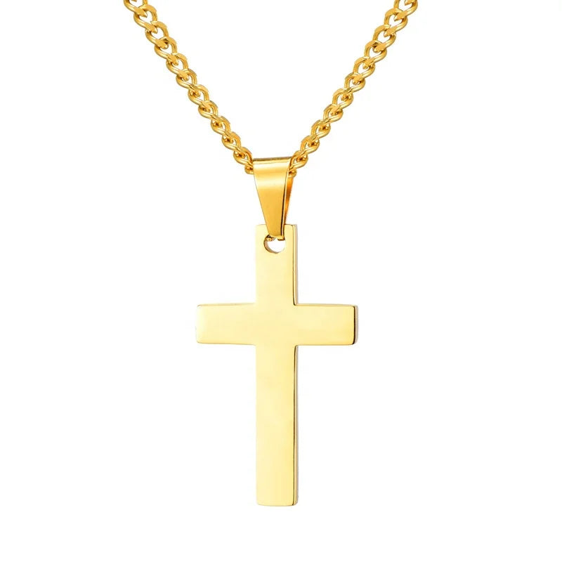 MECYLIFE Simple Blank Cross Pendant Religious Stainless Steel Christian Cross Necklace