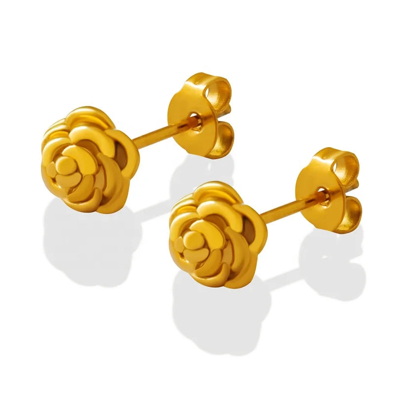 A Dropshipping Stainless Steel Gold Plated Rose Stud Earrings Fashion Jewelry