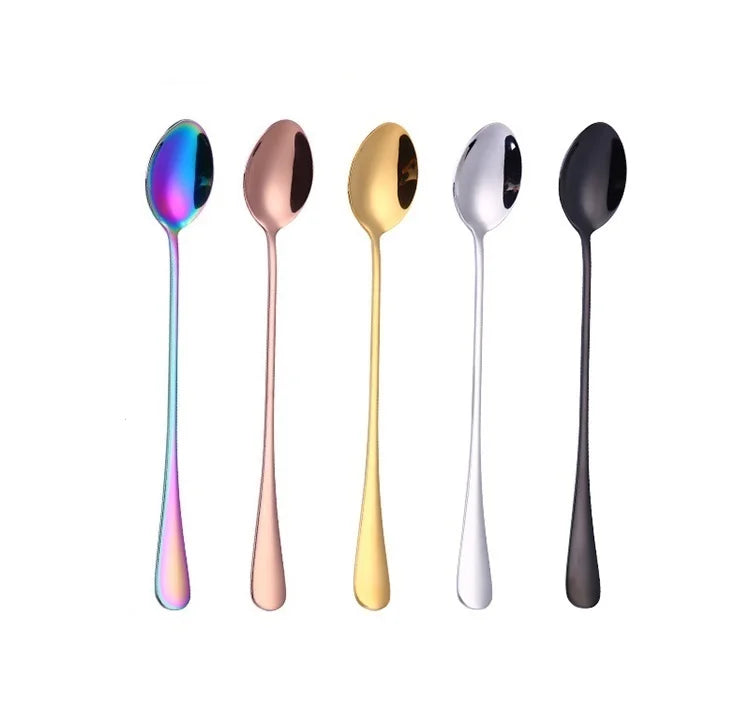 Food Grade Colorful Long Handle Tea Coffee Stainless Steel Spoon Dessert Spoon Cocktail Stirring Spoons MegaBDM