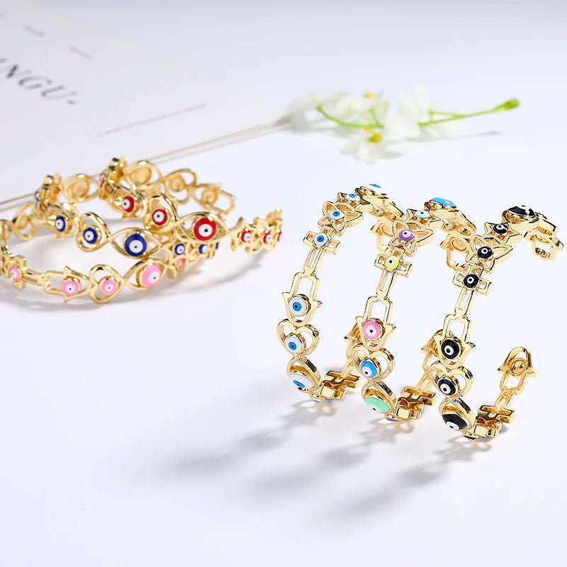 18K Laminated Gold Jewelry Halo Wholesale Devil'S Eye Brass Gold Plated Cubic Zirconia Hawaiian Bangle Bracelet Fashion Jewelry