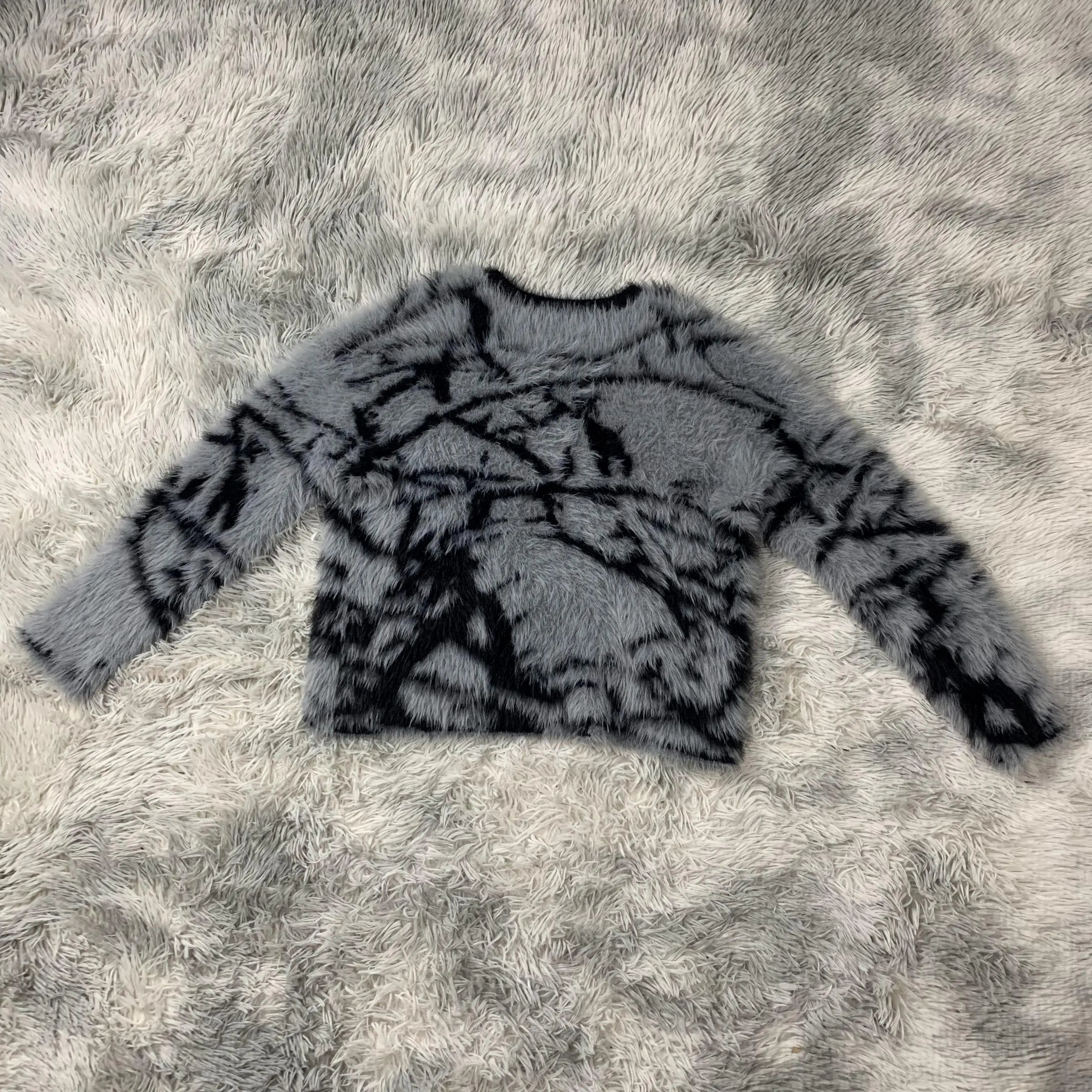 DENIMGUYS Custom LOGO Men Mohair Sweater Fuzzy Jacquard Graphic Men's Pullover Winter Knitted Sweaters