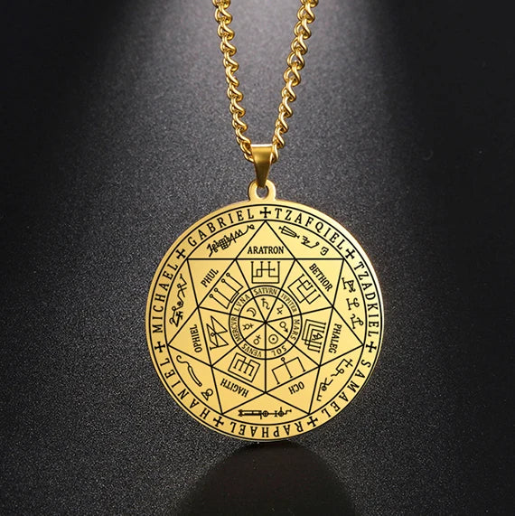 Hot Sale Pentacle Magic Necklace the Seven Archangels Stainless Steel Rune Amulet Pendant 7 Archangels Sigil Charm Necklace