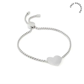 Customizable 316L Stainless Steel Blank Jewelry Engravable Heart Charm Bracelet for Women and Teenagers Laser Jewelry