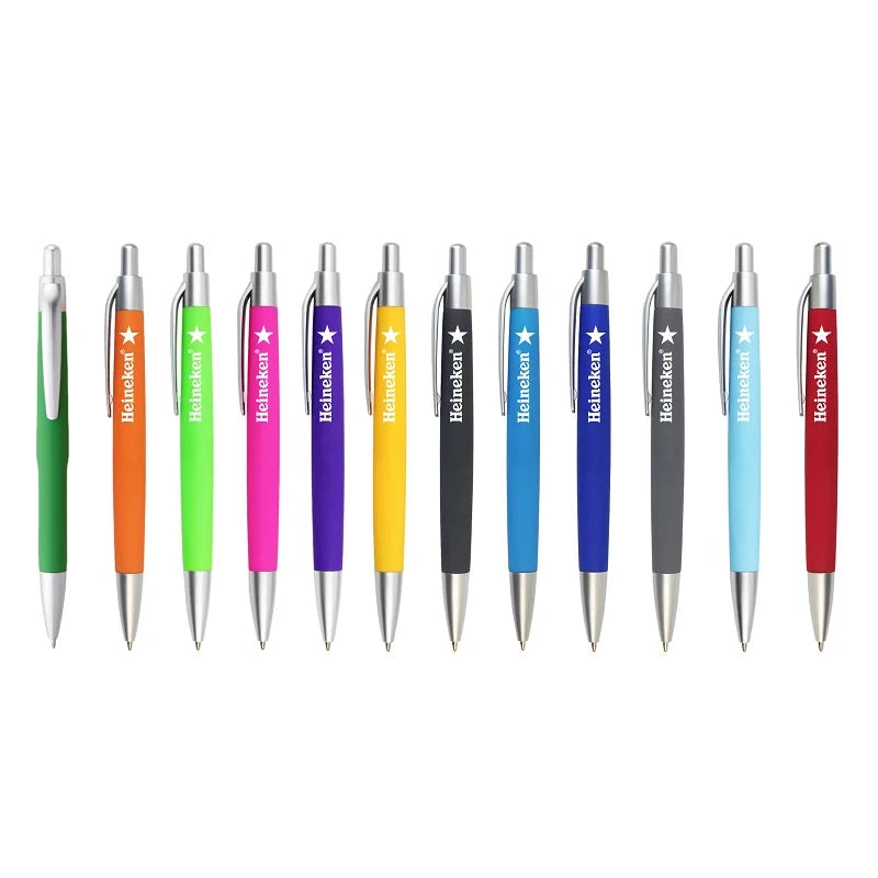 Custom Branded 1.0mm Orange Rubber Coated Plastic Ballpoint Pen Hotel Pen Promotion Gift Giving Features Custom Logo