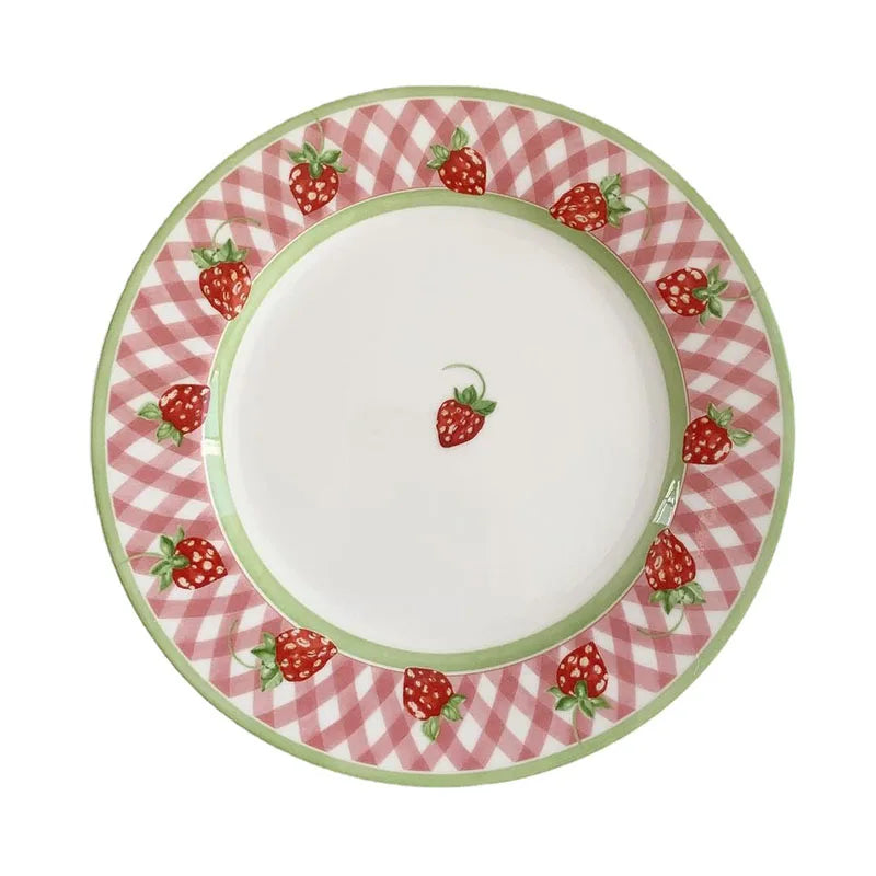 Hand Painted Strawberry Printing Dinnerware Dishes Plates Ceramic Dinner Set