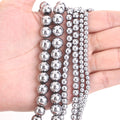 AsVrai U Natural Hematite Stone Electroplated White K Color Loose Round Bead for Jewelry Making DIY Bracelet Accessory Wholesale