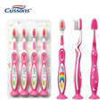 High Quality Customized Cartoon Design Kid Toothbrush with Suction Cup & Tongue Cleaner Soft Toothbrush Oem Tooth Brush Set