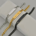 Stainless Steel Curb Link Chain Hand Polished Connector Rectangular Blank Tag Text DIY Laser Jewelry Men's Gold Bar Bracelet
