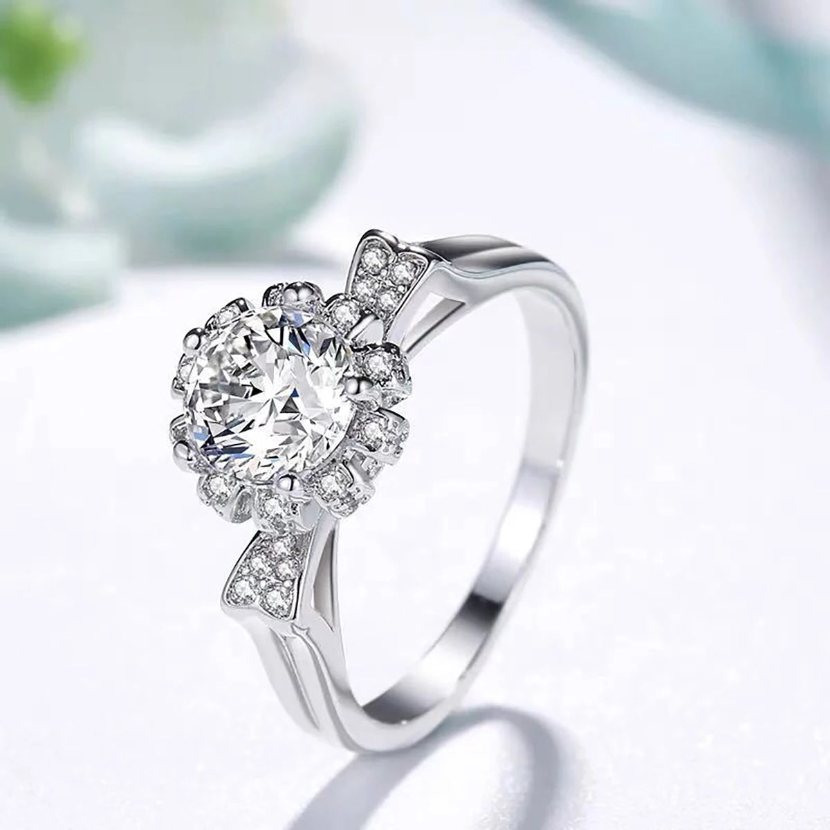 Wholesale Pure S925 Sterling Silver VVS Gra Certified D Color Diamond Moissanite With Small Zircon Ring Fine Jewelry for Women