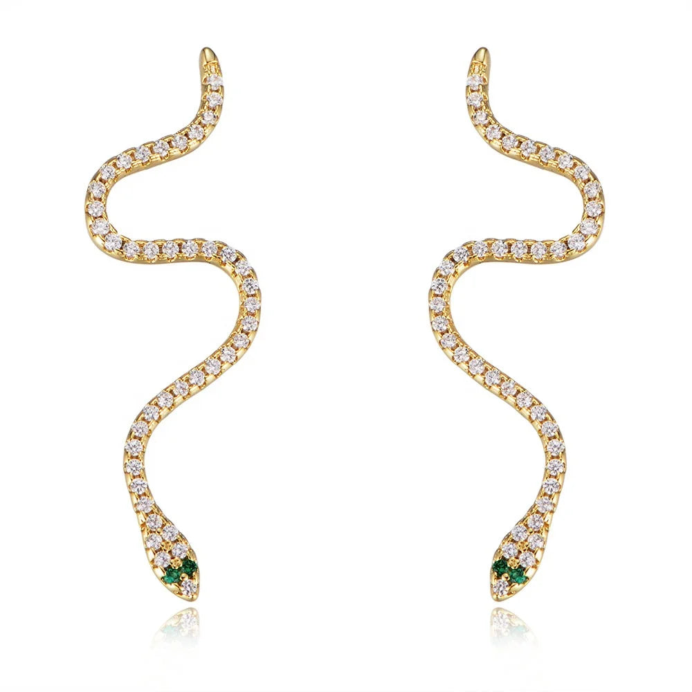 Peishang Women 925 Sterling Silver Zircon Snake Stud Earring Wholesale Custom
