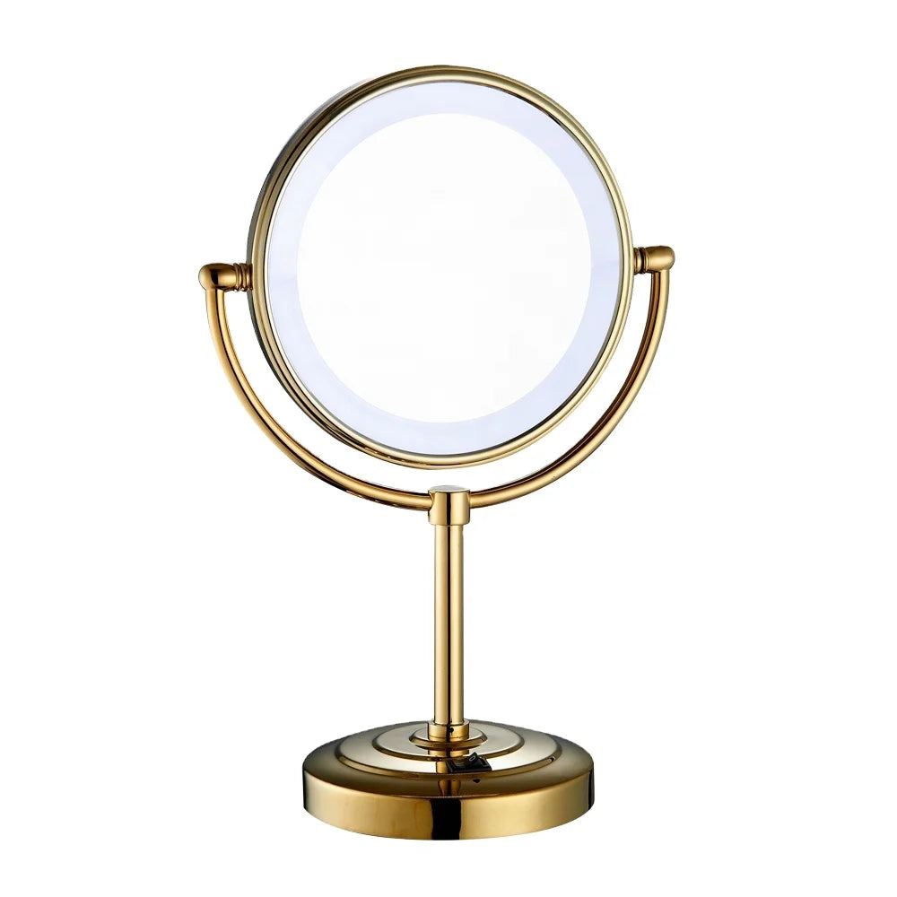 Beelee Bath Mirrors Brass Round 2 Face Cosmetic LED Light Standing Bathroom Makeup LED Mirror