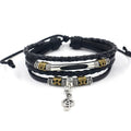 Vintage Jewelry Adjustable Size Alloy Note Pendant Multilayer Leather Weave Beaded Bracelet