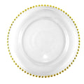 33cm Eco-Friendly Clear Plastic Charger Plate with Gold Beads for Wedding and Party Table Decoration Minimum Order 100pcs